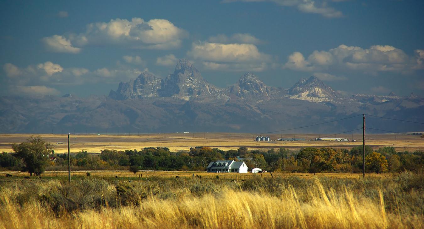 Looking East from parking lot at the Teton Range. 